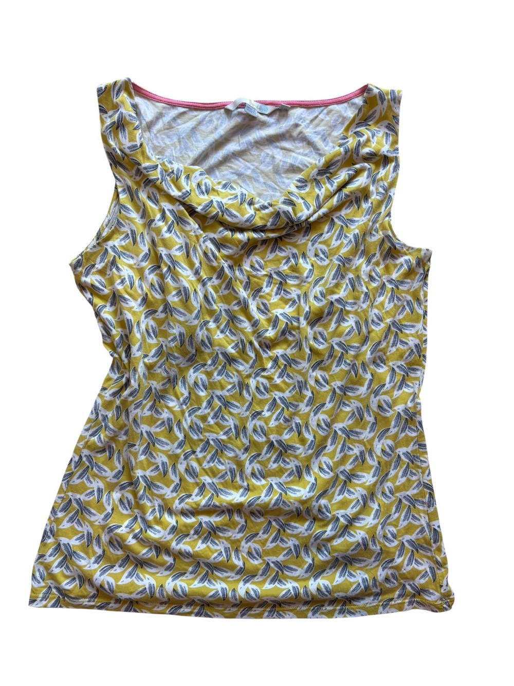 Boden Green Feather Leaf Print Sleeveless Tank Top Blouse Drape Front US 8